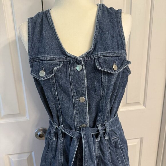 Only Denim Blue Jean Size Large Sleeveless Belted Tank Dress 90s Classic - Picture 8 of 11